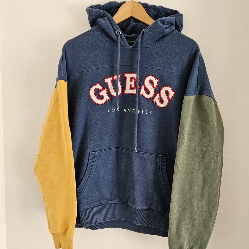 Guess Jeans Hoodie Mens Large Sweatshirt Colorblock Los Angeles Y2K